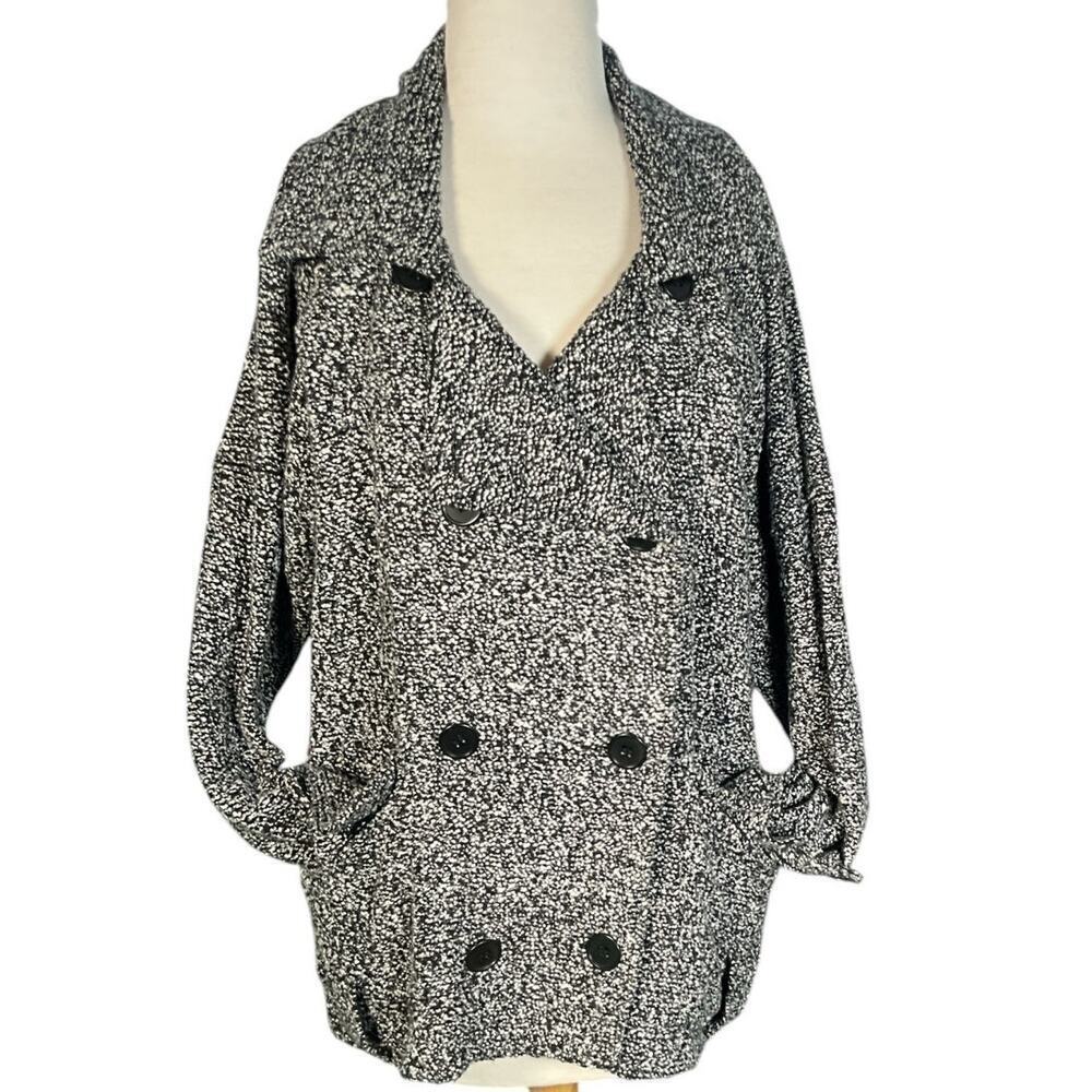 Free People Black Tweed Bounce Jacket Size Medium Big Button Slouchy Over Sized